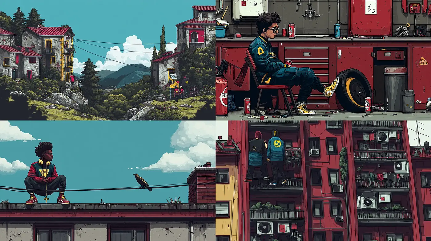 Vibrant and detailed urban landscapes with a contemporary twist - Midjourney sref style