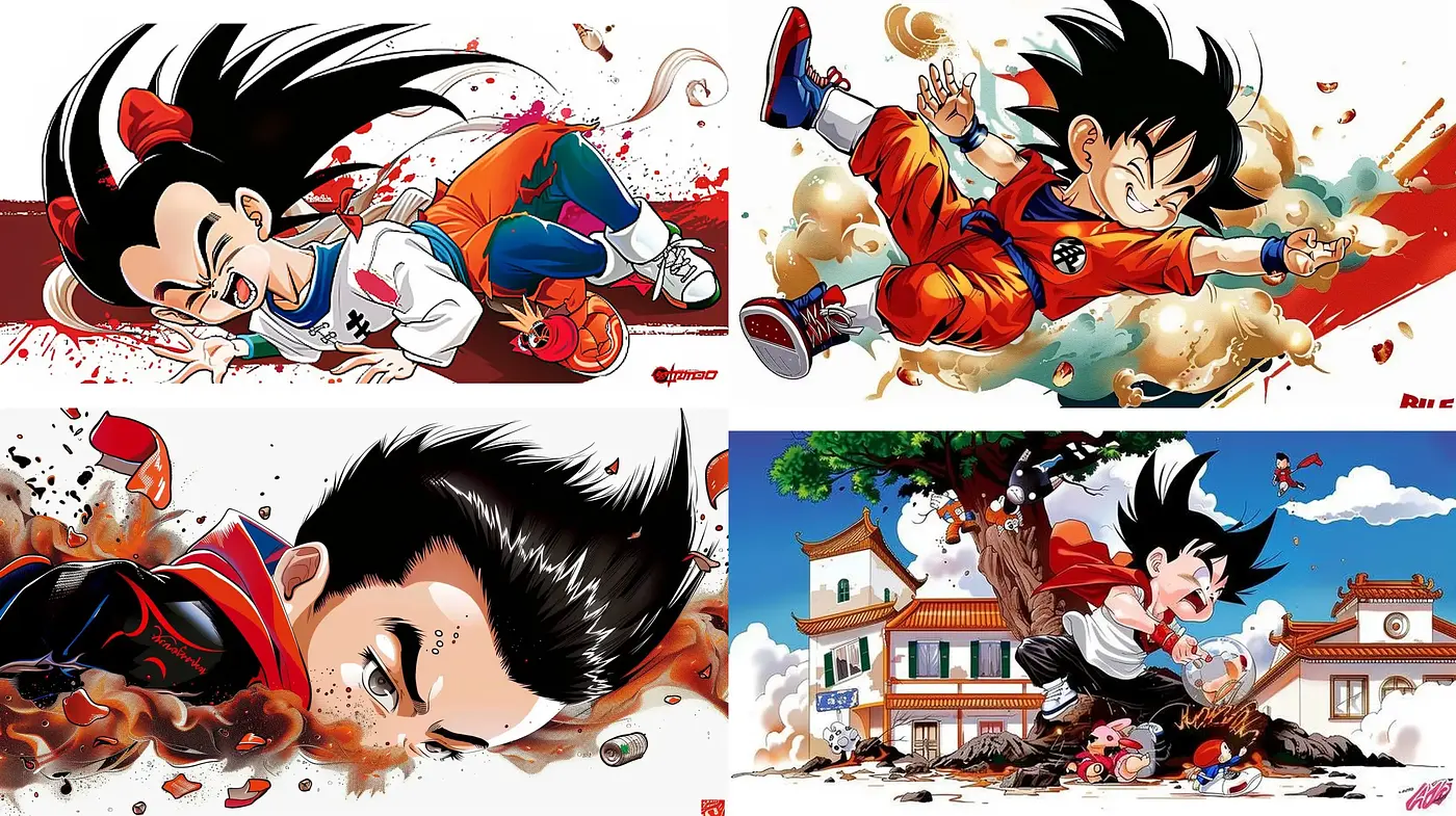 Dynamic Anime Fusion Bursting with Energetic Motion and Vivid Colors - Midjourney sref style
