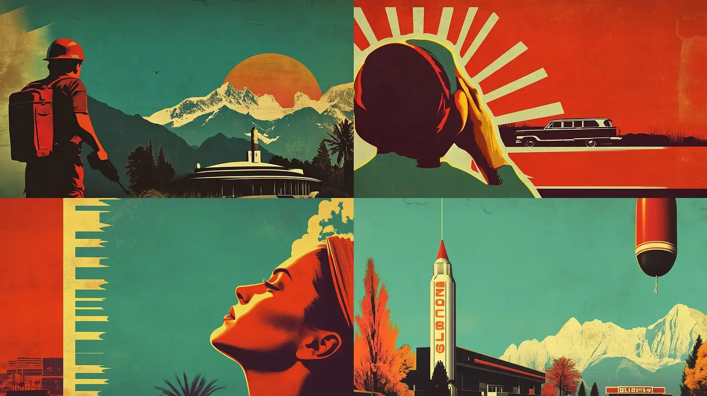 Retro-Futuristic Visions in Warm Hues - Midjourney sref style