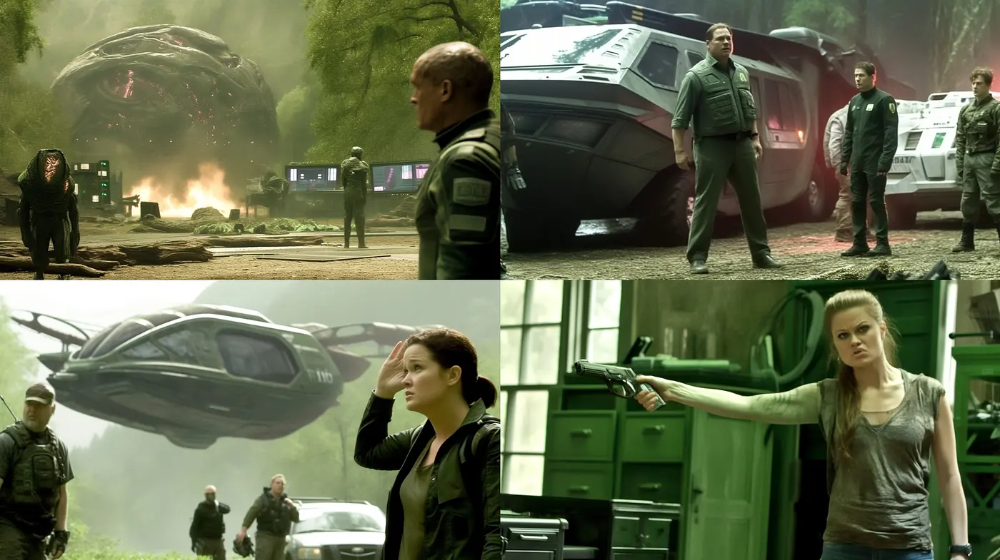 Emerald Tinged Cinematic Realism with Dynamic Lighting - Midjourney sref style