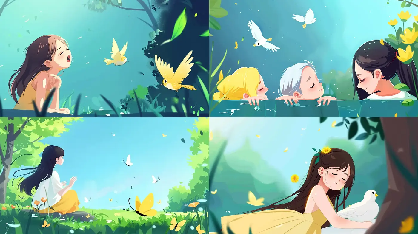 Serene Nature-Inspired Illustrative Storybook Panorama - Midjourney sref style
