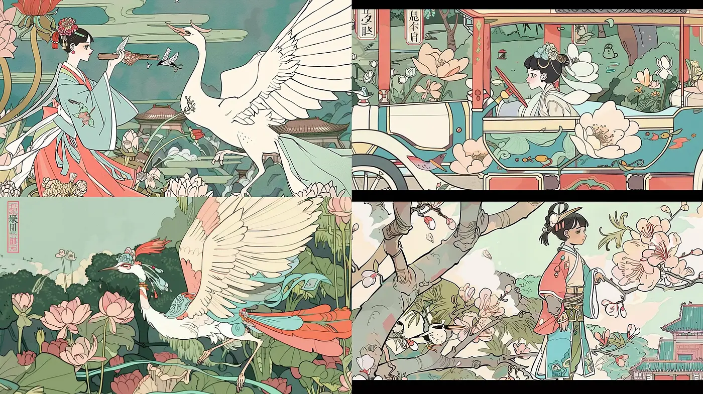Ethereal Edo-Inspired Digital Tapestry - Midjourney sref style