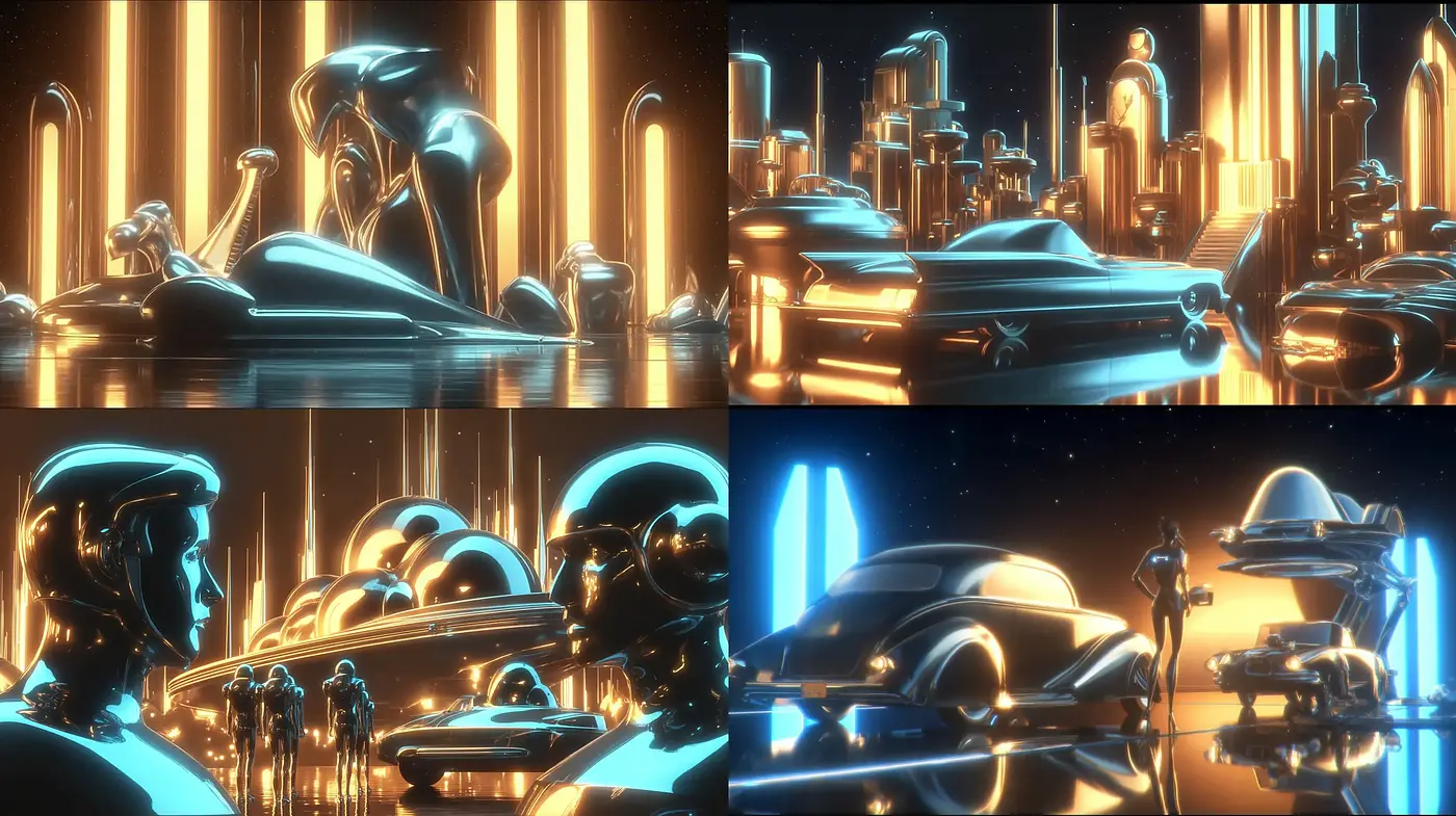Futuristic Retro-Aesthetic with Neon Highlights and Sleek Surfaces - Midjourney sref style