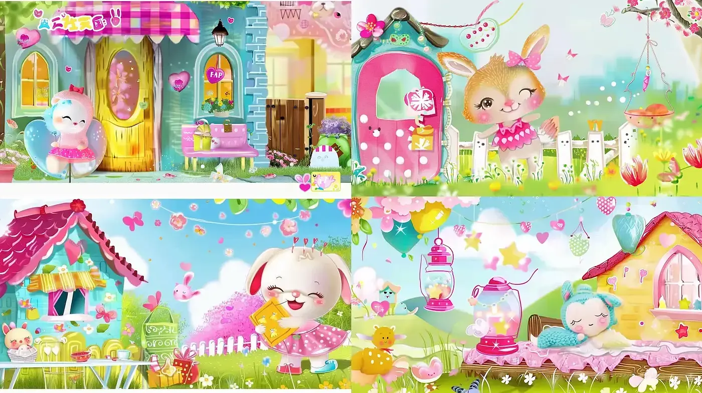Whimsical and Colorful Illustration with Cute Characters and Playful Landscapes - Midjourney sref style