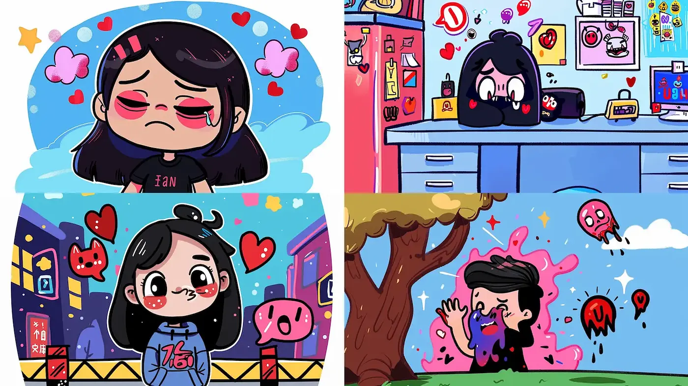 Colorful Cartoon Aesthetic with Emotion and Playfulness - Midjourney sref style