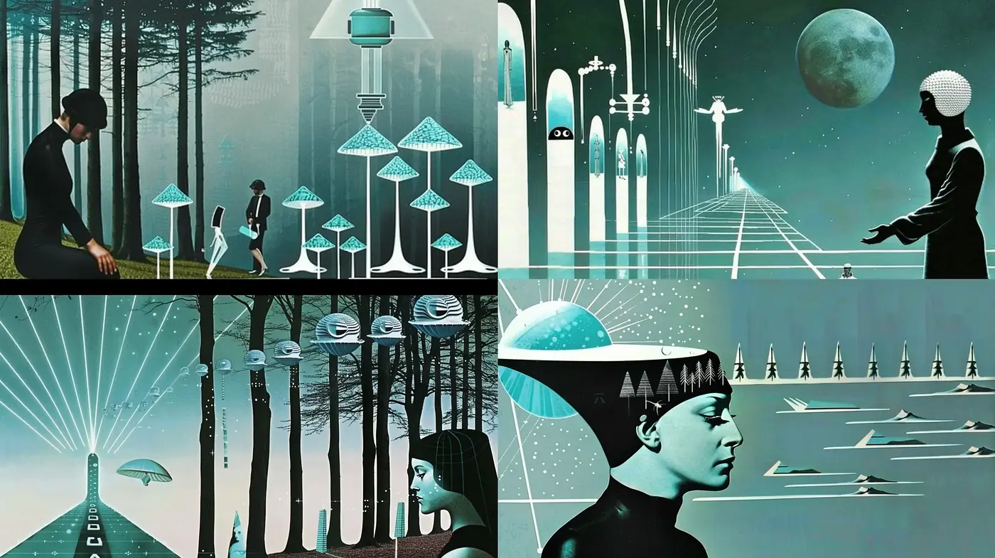 Futuristic Retro Visions in a Stylized Dreamlike Scene - Midjourney sref style