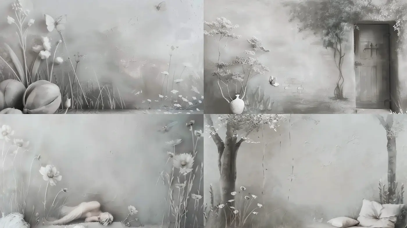 Ethereal Monochrome Dreamscape: A Consistent Exploration in Grayscale Mystique - Midjourney sref style