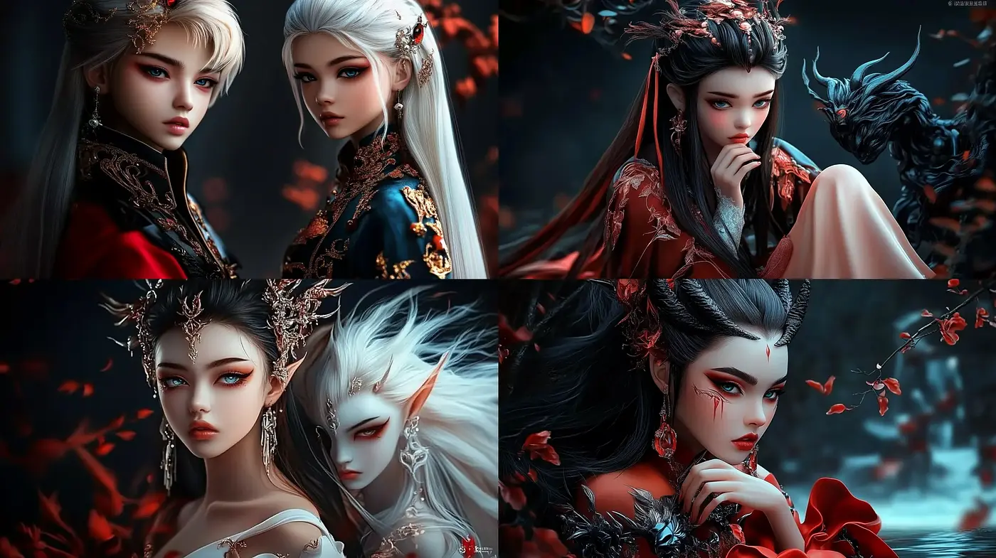 Ethereal Crimson Elegance: A Fusion of Traditional Asian Threads with Fantastical Realism - Midjourney sref style