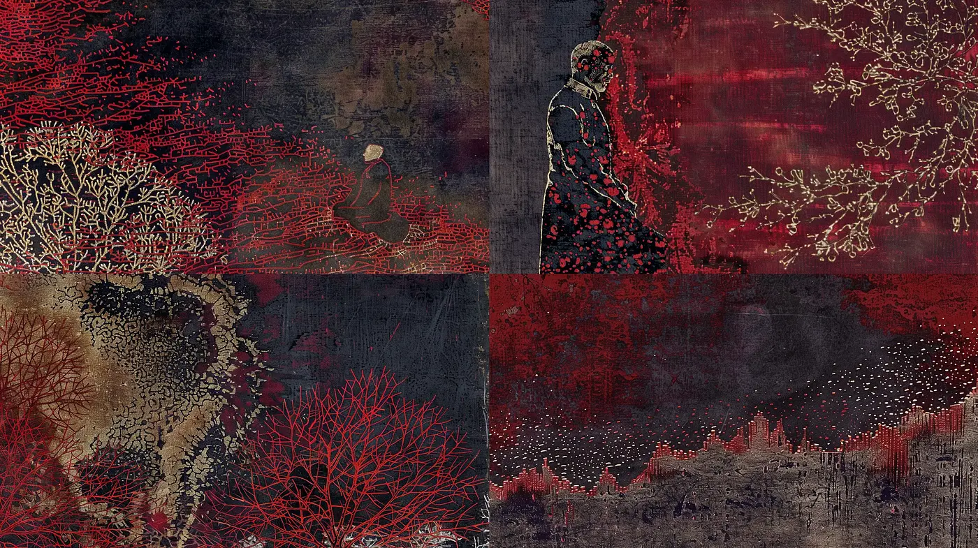 Crimson Tapestries of Ethereal Darkness - Midjourney sref style
