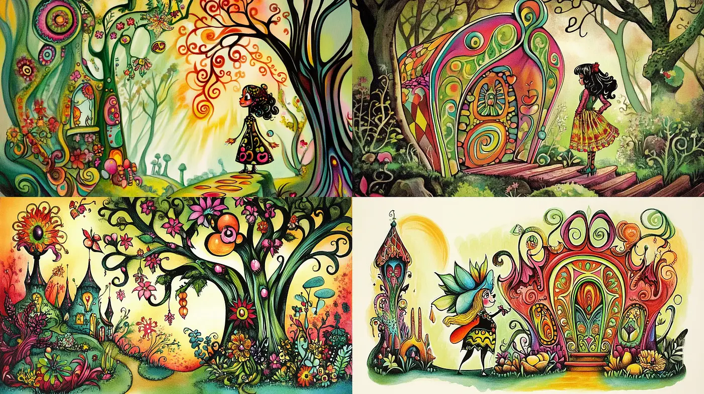 Whimsical Enchanted Forests with a Psychedelic Twist - Midjourney sref style