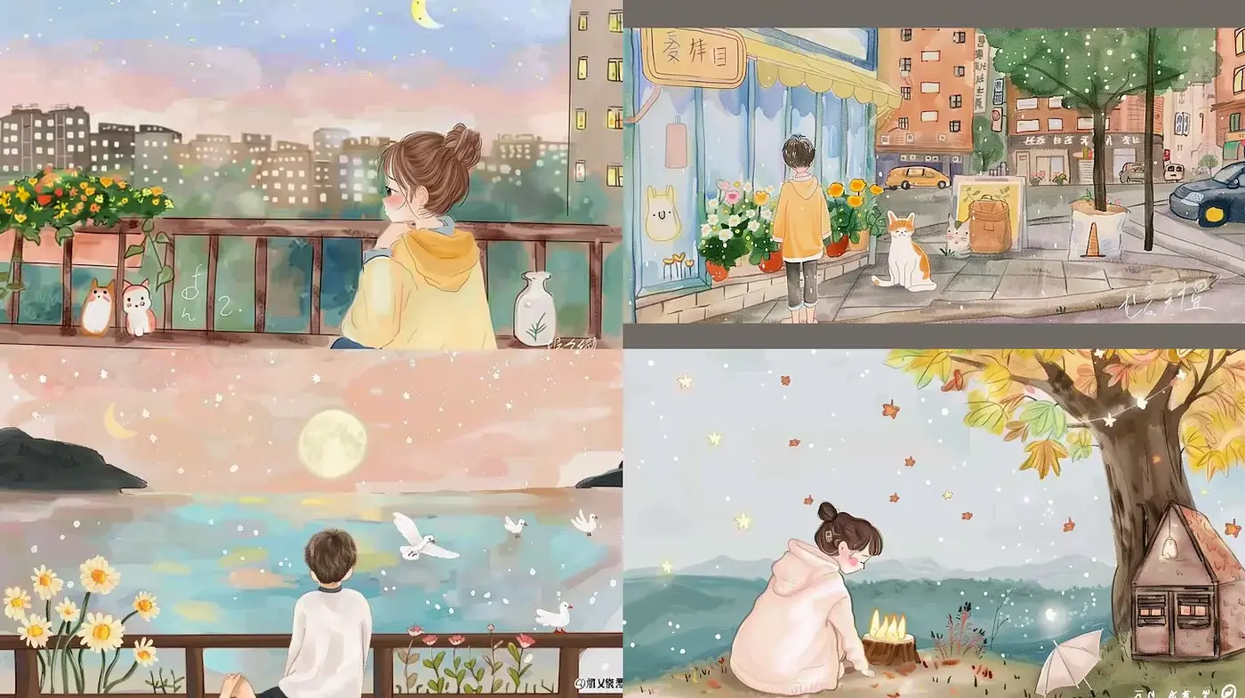 Whimsical and Serene Urban Landscapes with Nature Elements - Midjourney sref style