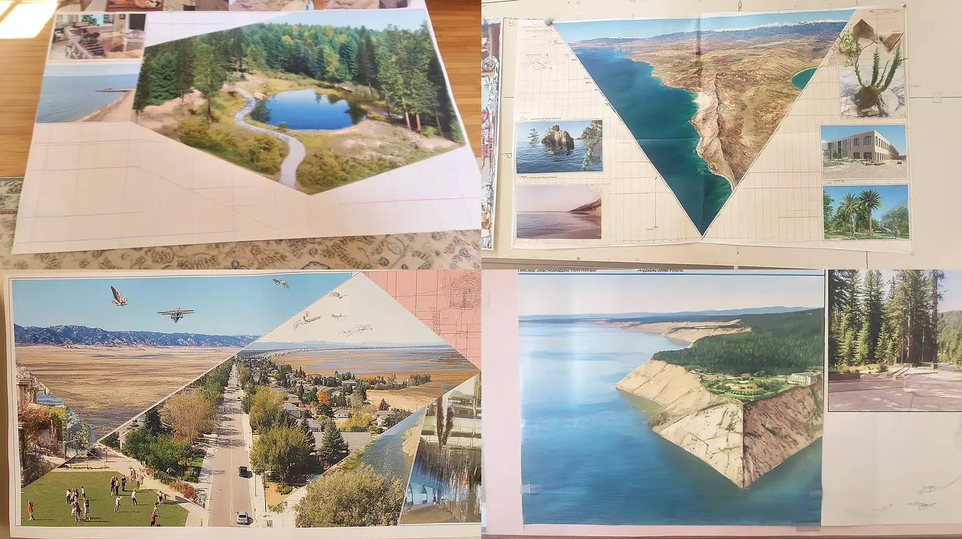 Intricate Geometric Collage with Natural Landscapes - Midjourney sref style