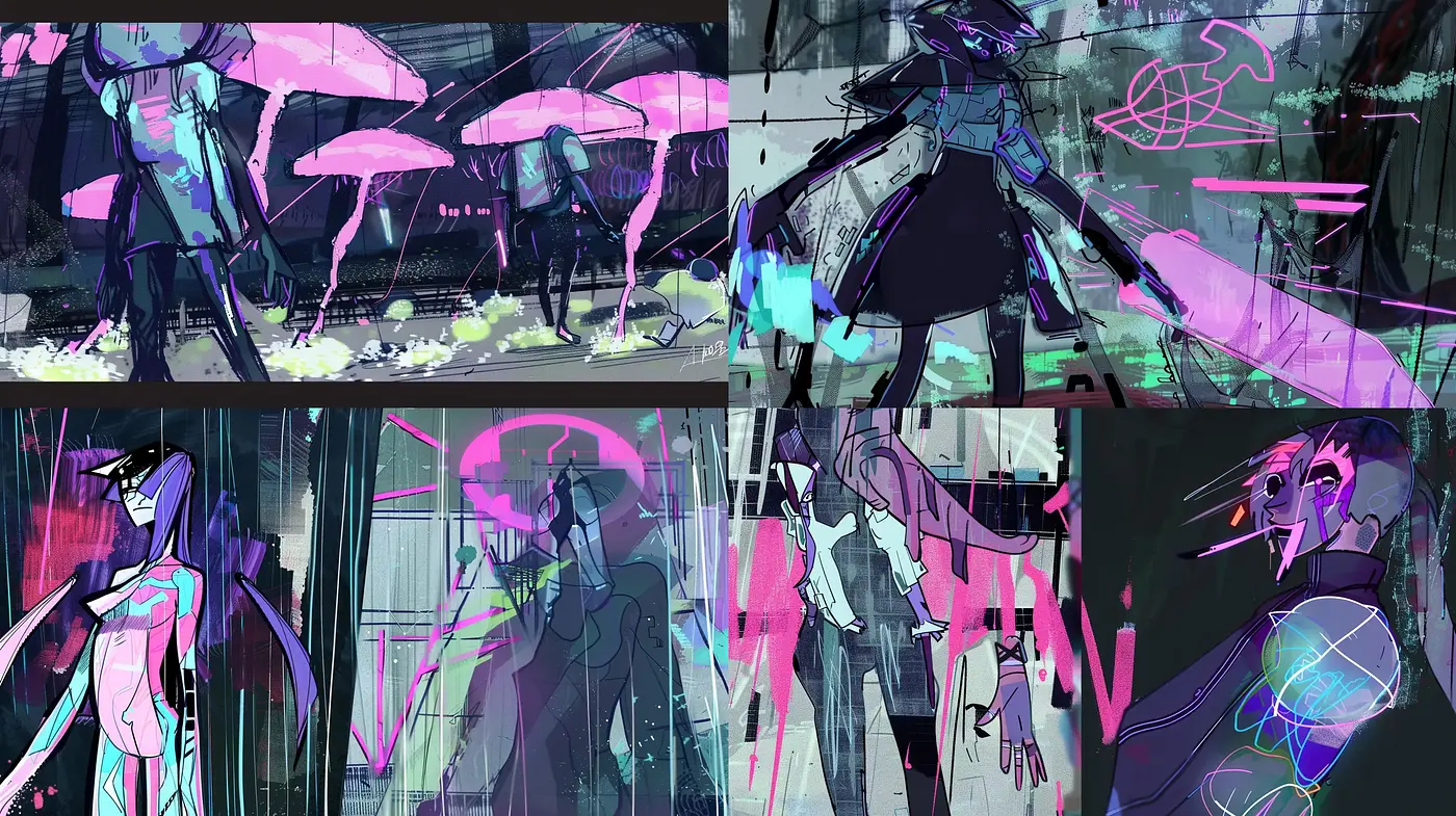 Cyberpunk Dreamscape in Neon Brushstrokes - Midjourney sref style