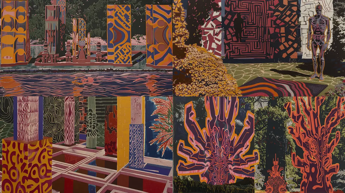 Eclectic Abstraction in Warm and Intricate Textiles - Midjourney sref style
