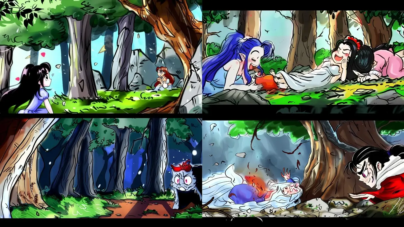 Whimsical Forest Dreamscape in Vivid Comic Illustration - Midjourney sref style