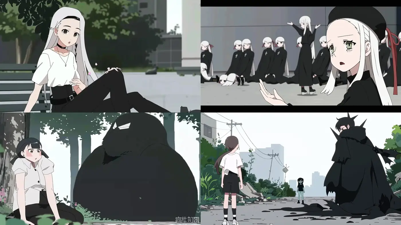 Monochrome Anime-inspired Illustrative Vignettes - Midjourney sref style
