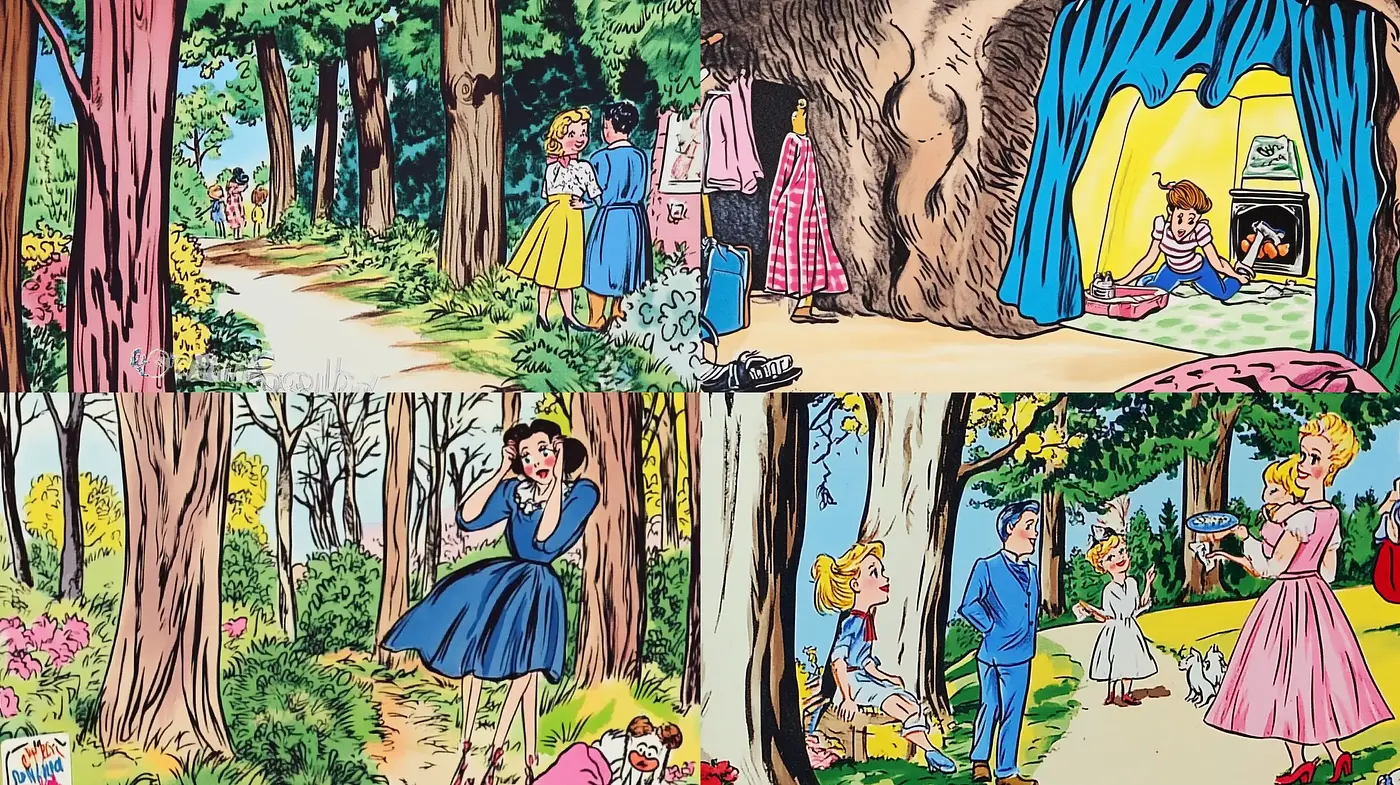 Nostalgic Golden Age Comic Strip Panorama - Midjourney sref style