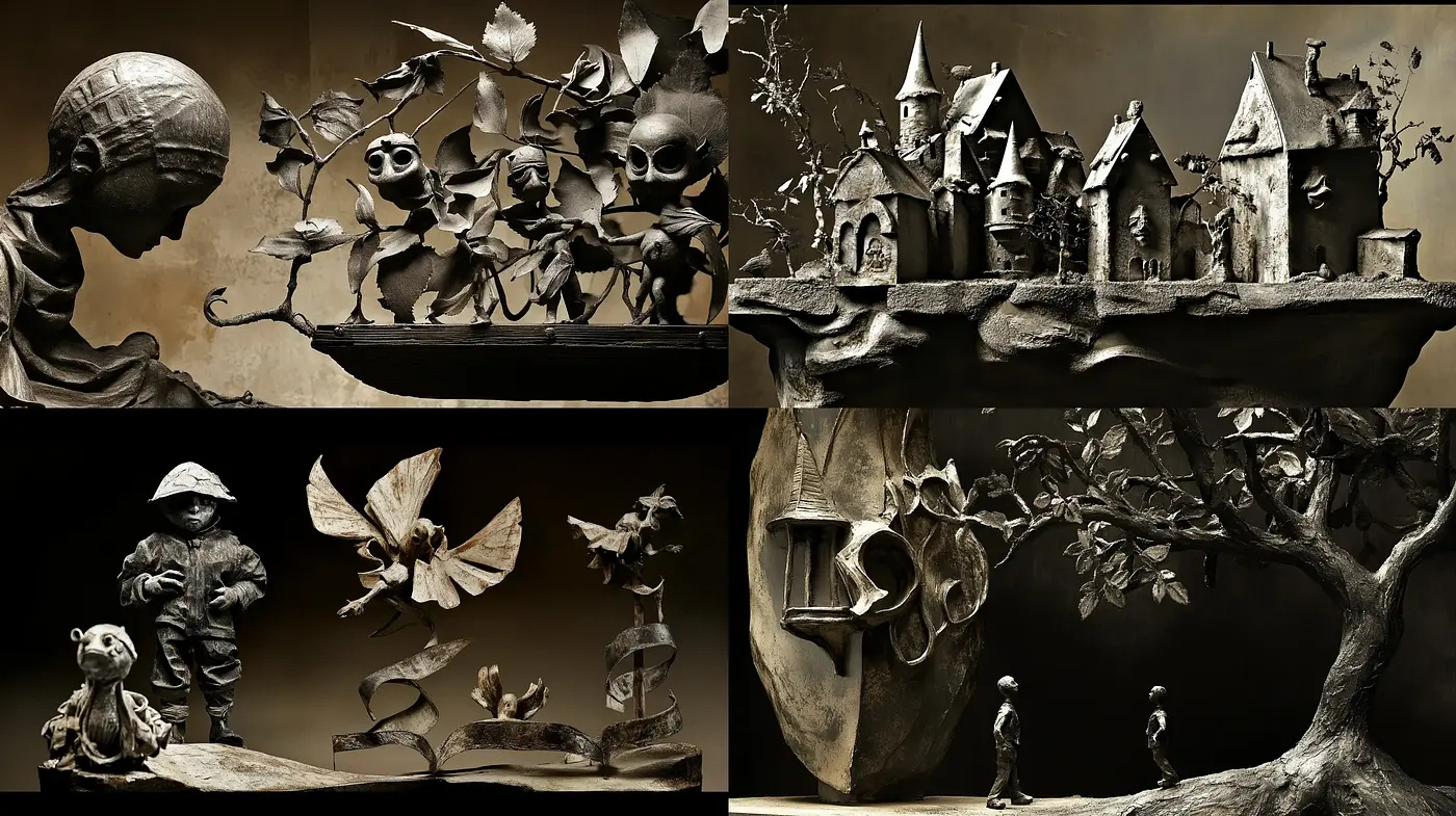 Monochromatic Surrealist Dreamscape in Sepia Tones - Midjourney sref style