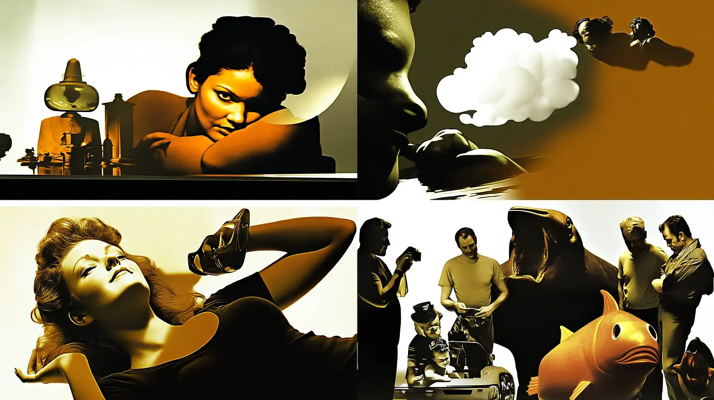Sepia-toned Surreal Vignettes with Cinematic Overtones - Midjourney sref style