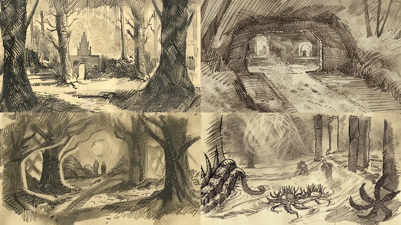 Ethereal Sepia-Toned Storybook Illustrations - Midjourney sref style