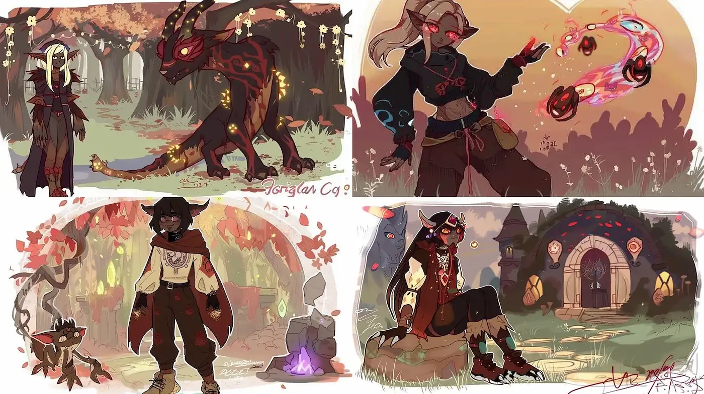 Whimsical fantasy with playful character design and enchanting environments - Midjourney sref style