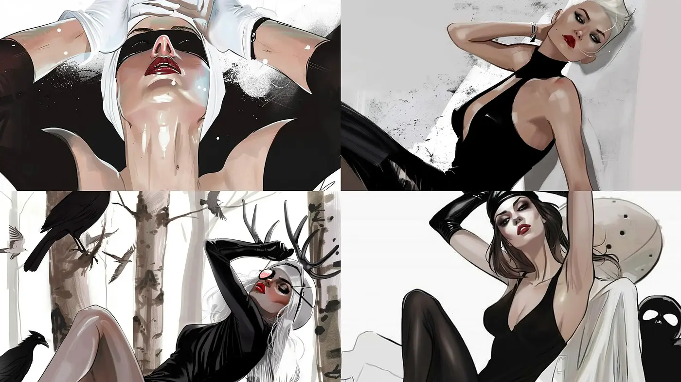 Monochrome Elegance with Splashes of Surrealist Intrigue - Midjourney sref style