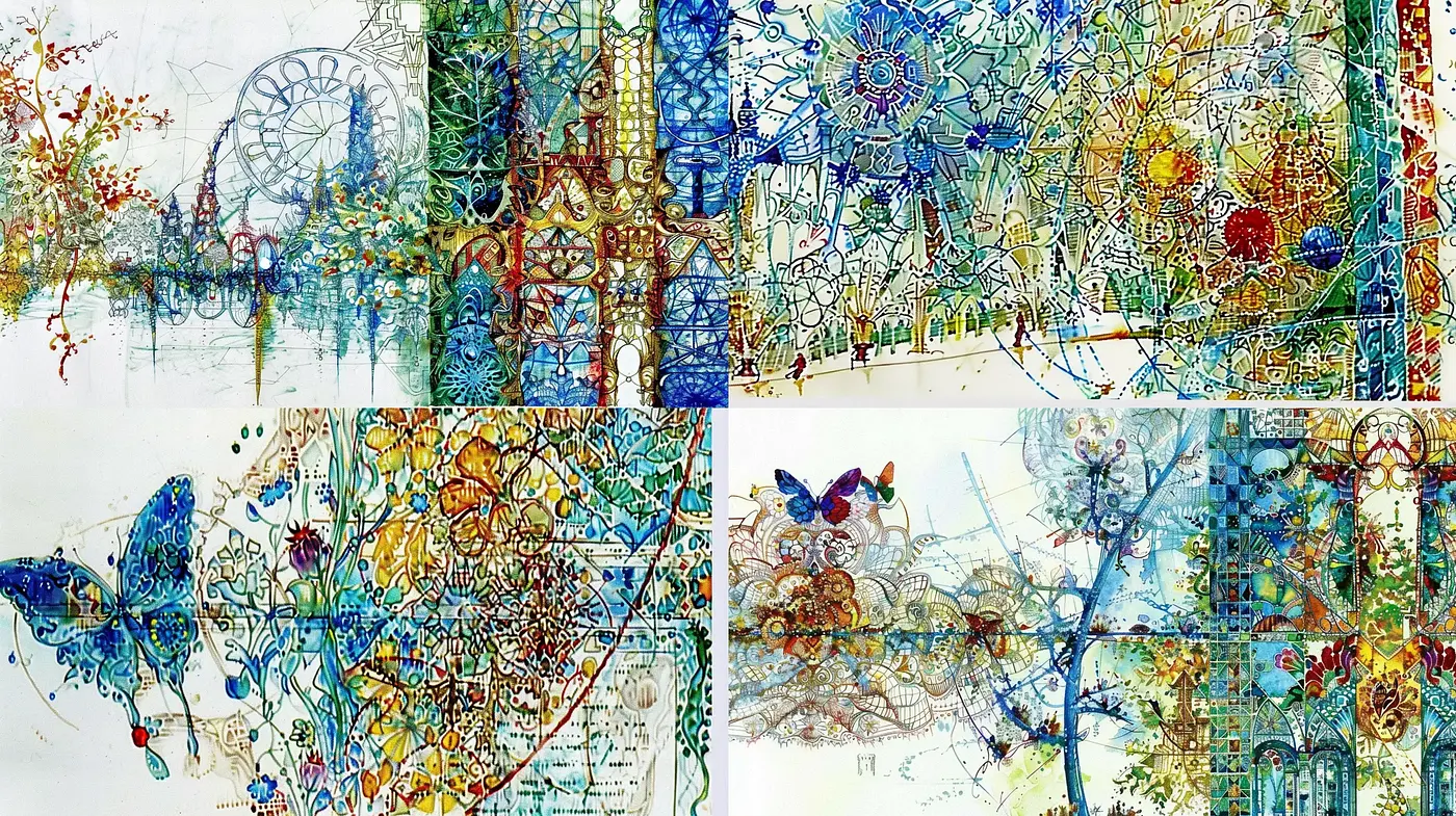 Kaleidoscopic Botanical Mosaic with Stained Glass Aesthetic - Midjourney sref style