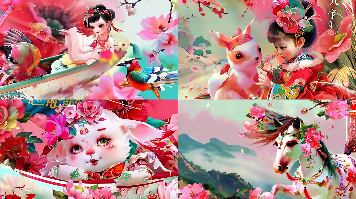 Lush Floral Dreamscape with Vibrant Eastern Aesthetics - Midjourney sref style