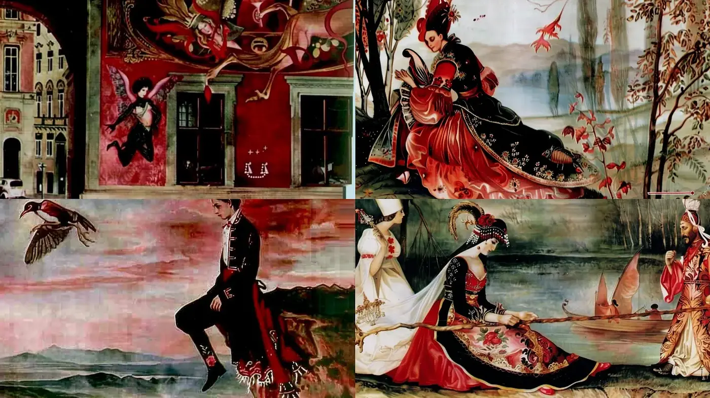 Richly detailed classical art with mythological themes and vibrant textures - Midjourney sref style
