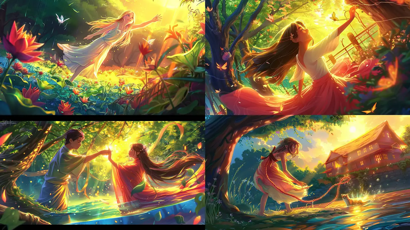 Enchanted Luminosity: An Idyllic Tapestry of Light and Nature in Art - Midjourney sref style
