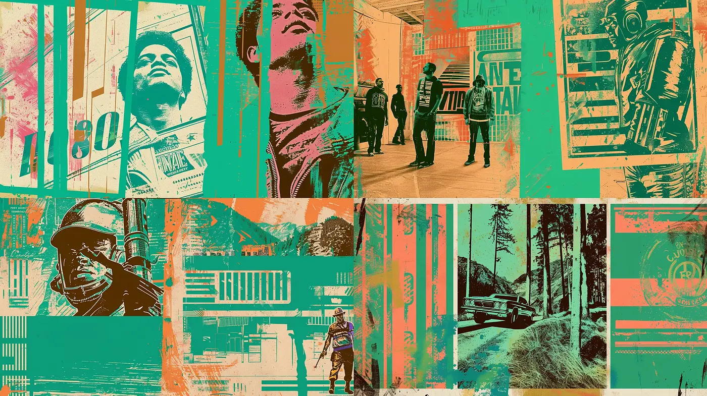 Abstract Contemporary Collage: A Fusion of Urban Edge and Rustic Textures - Midjourney sref style