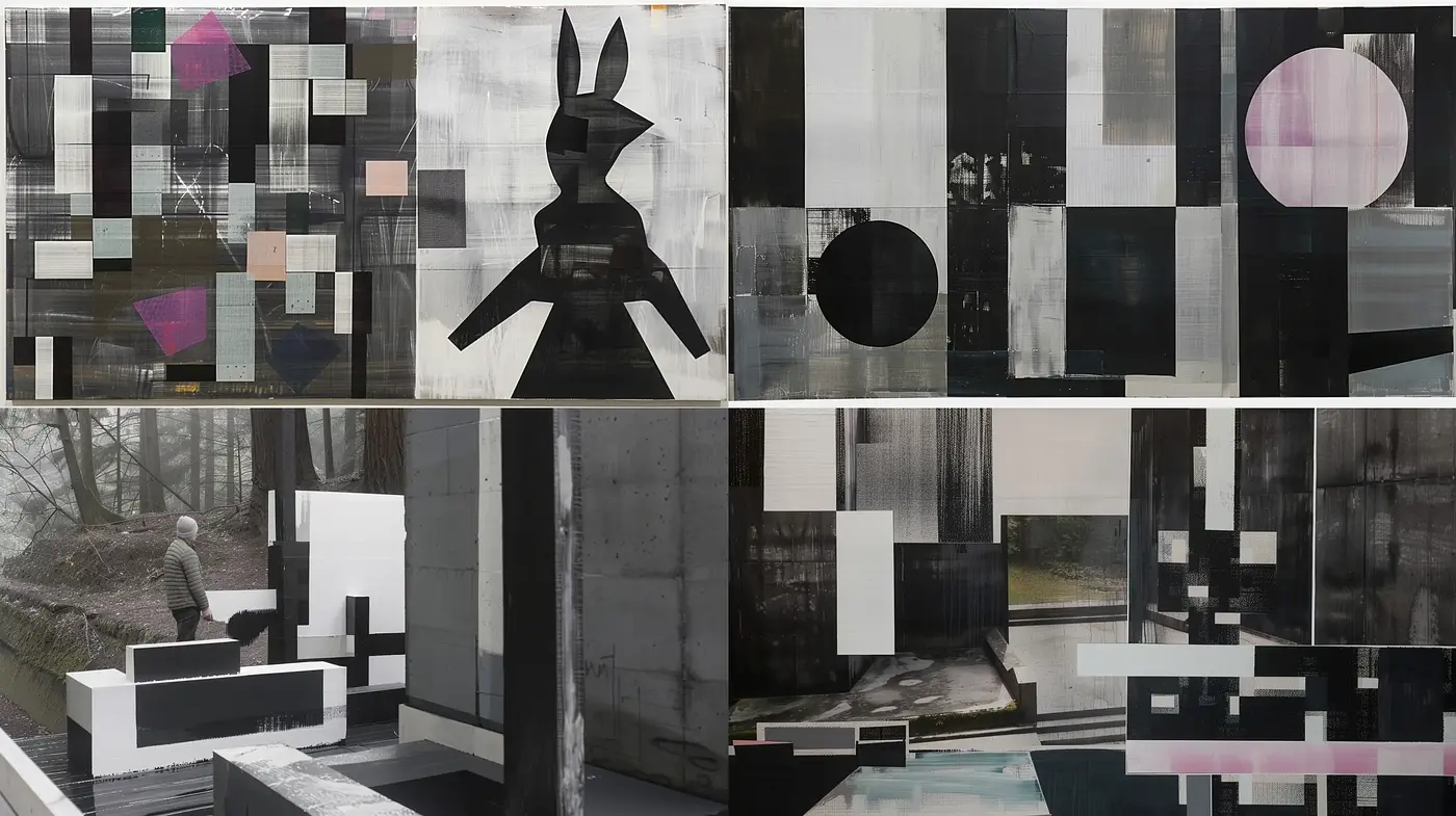 Abstract Fragmentation in Monochrome with Geometric Essence - Midjourney sref style