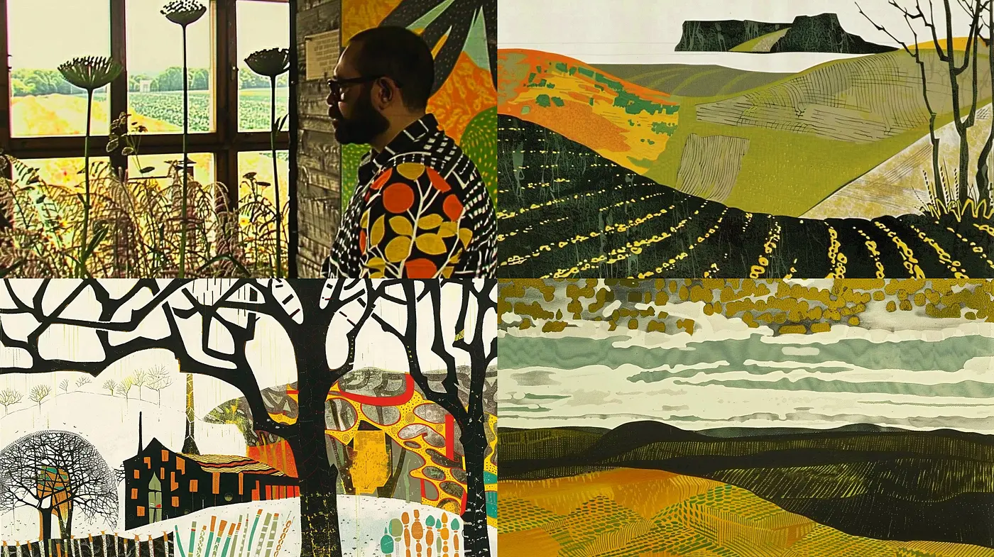 Harmonized Retro Landscapes and Figuratives in Earthy Tones - Midjourney sref style