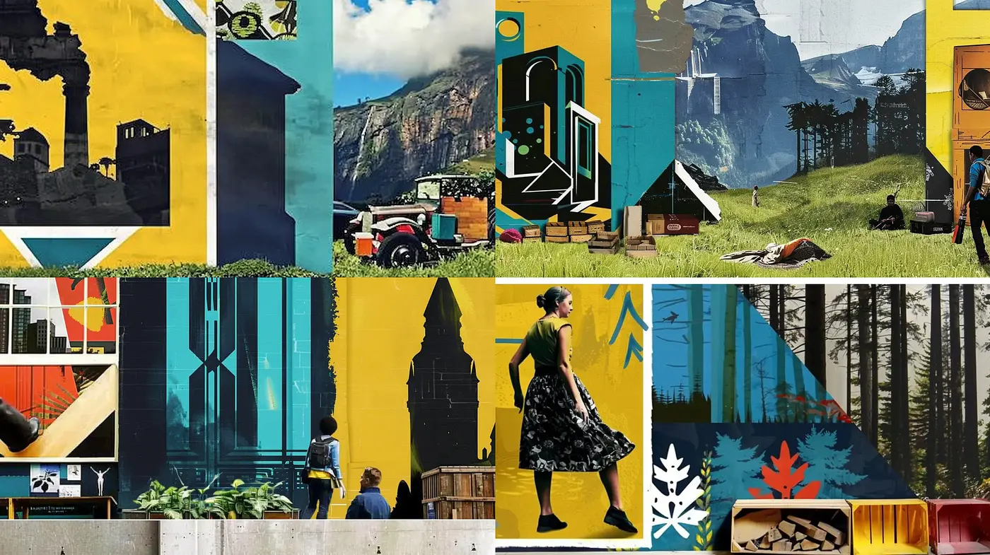 Consistent Retro-Inspired Collage Exploration - Midjourney sref style