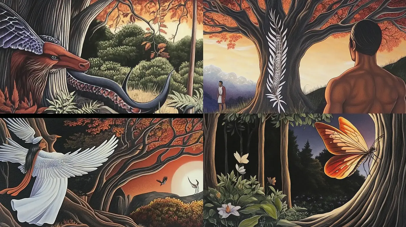 Mythical Twilight: An Enigmatic Dance of Dusk and Fauna - Midjourney sref style