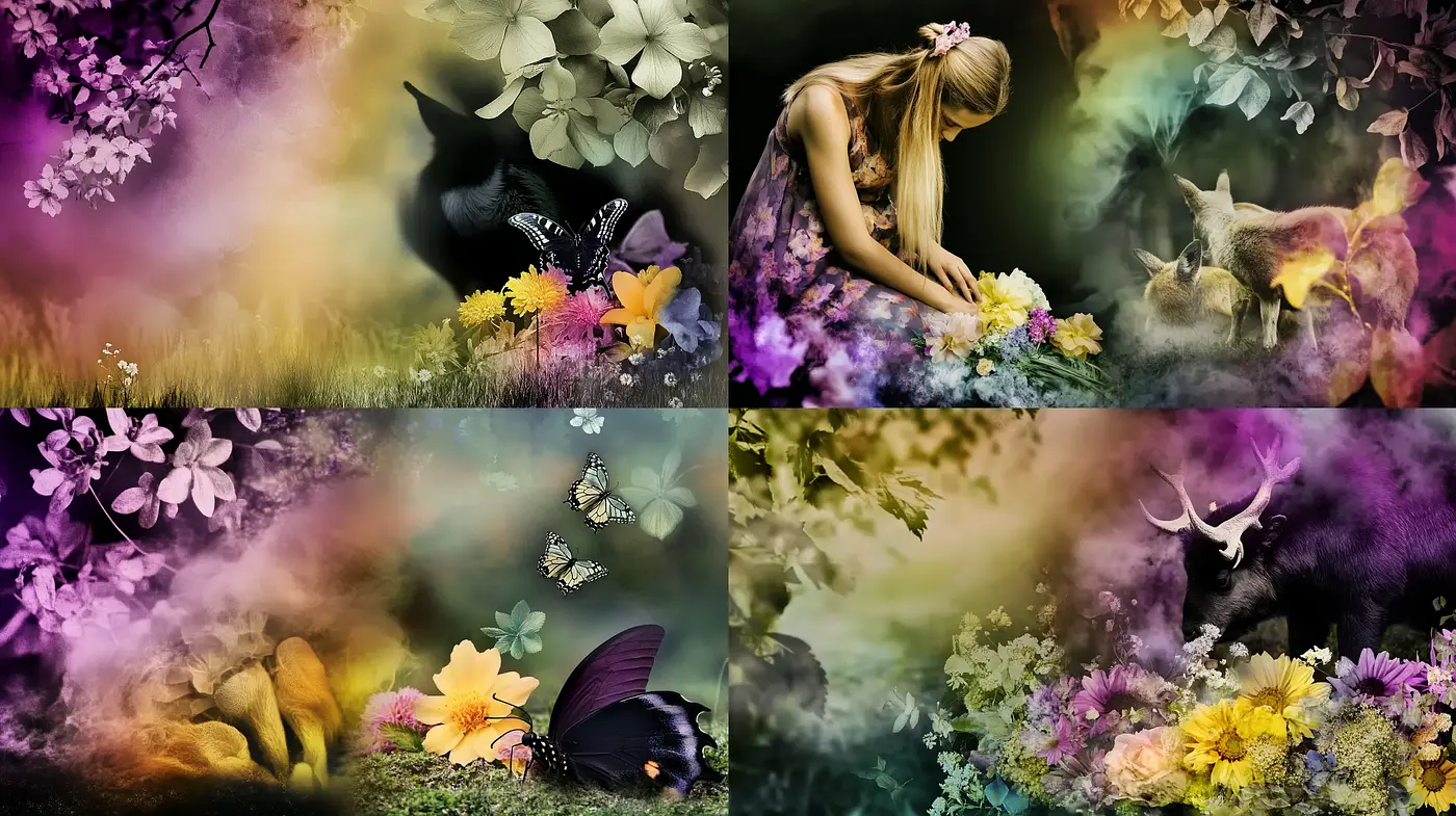 Enchanted Garden Hues: A Fusion of Dreamy Florals and Ethereal Tones - Midjourney sref style