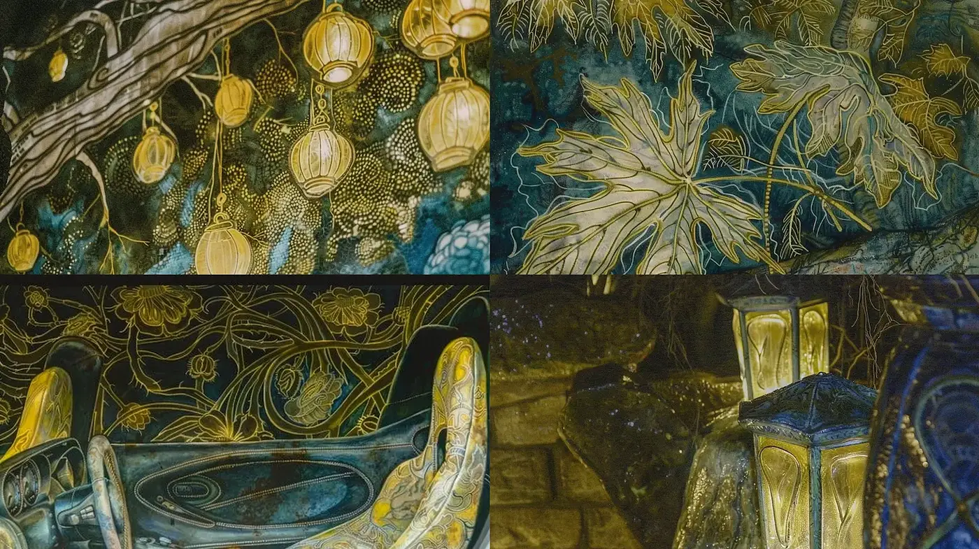 Luminous Art Nouveau Inspired Designs with Organic Elements - Midjourney sref style