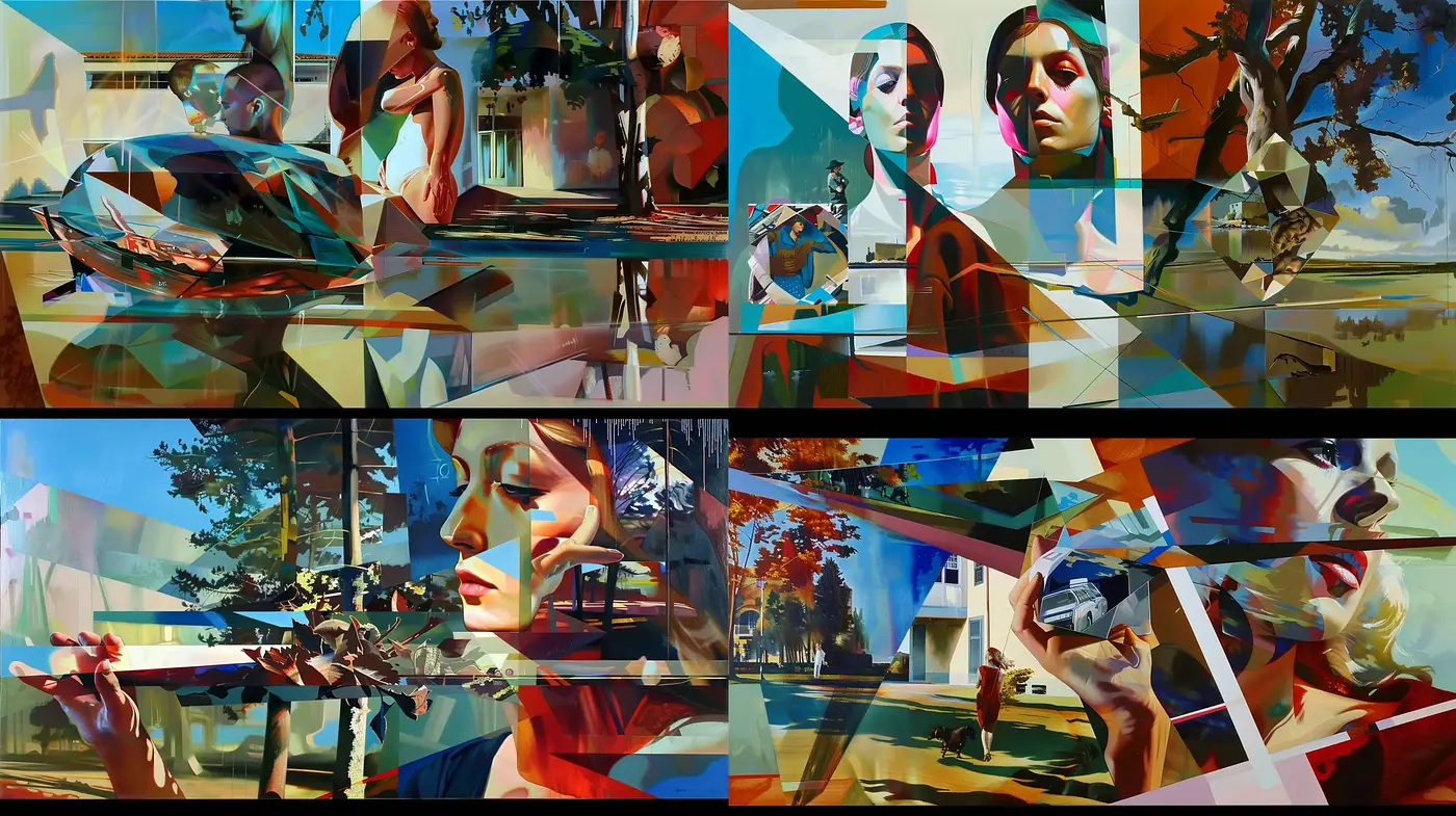 Fragmented Cubist Echoes in Modern Digital Art - Midjourney sref style