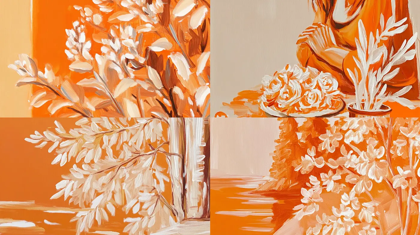 Warm Monochromatic Harmony in Brushstroke Flora - Midjourney sref style