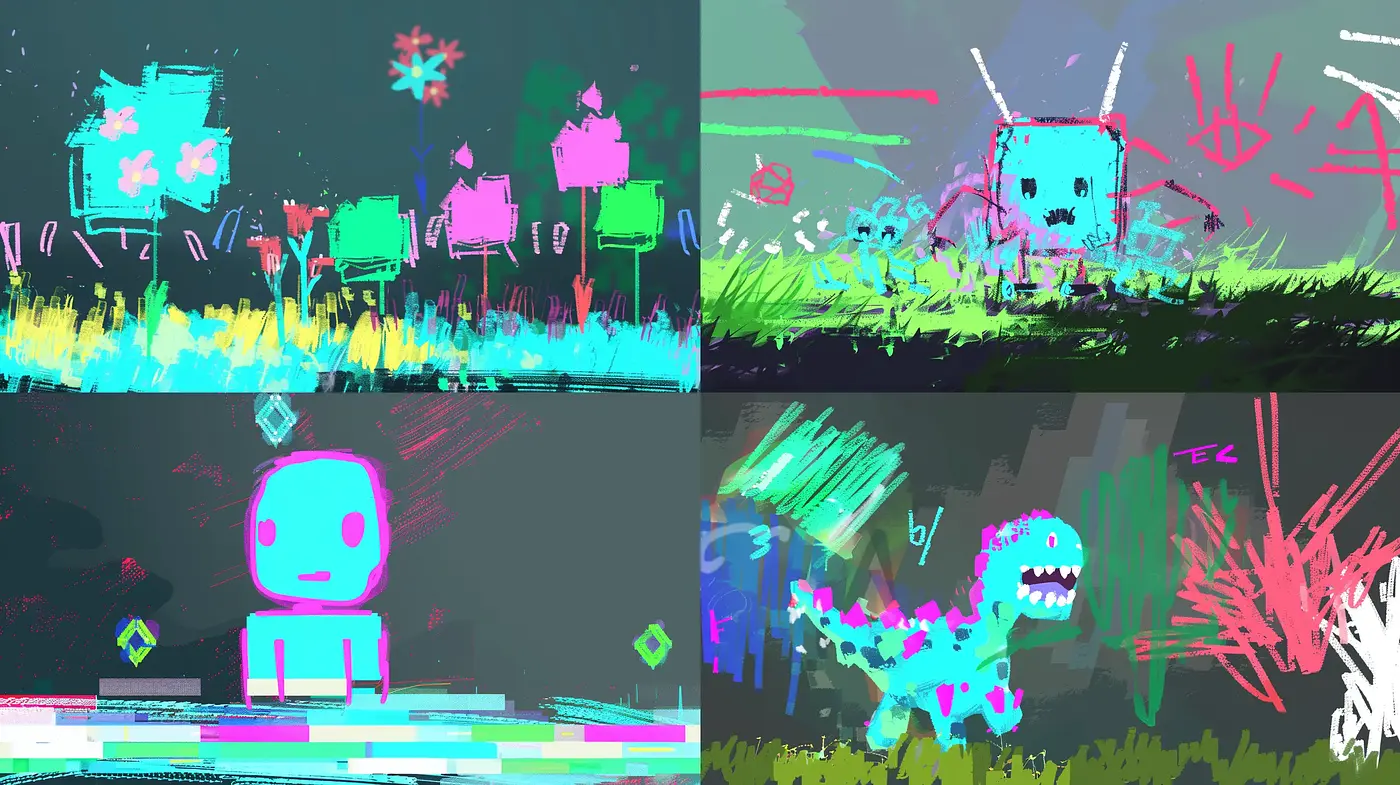 Neon Brushstroke Fantasia: A Digital Art Fusion - Midjourney sref style