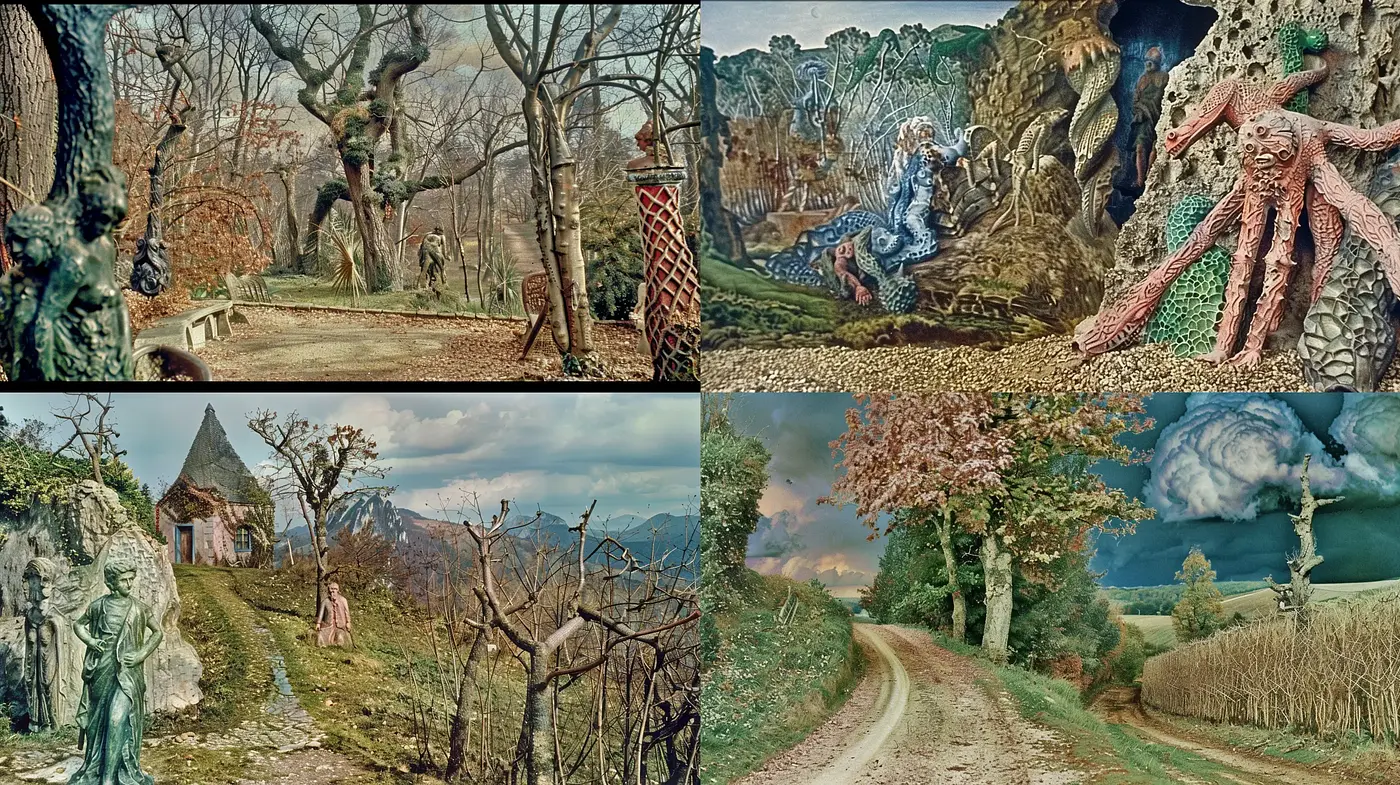 Ethereal Arcadia: A Harmonious Blend of Surrealism and Fine Detail in Pastoral Imagery - Midjourney sref style