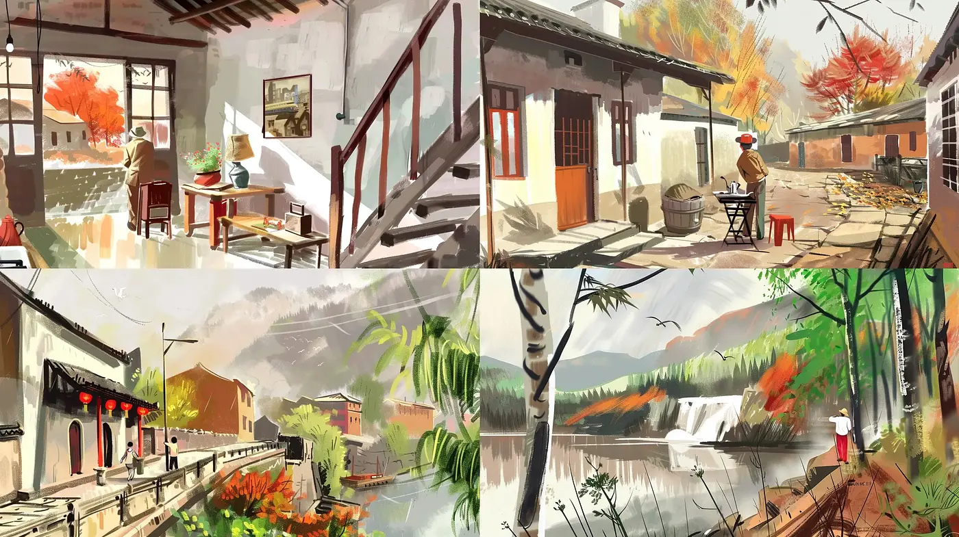 Warm Autumnal Harmony with Serene Watercolor Overtones - Midjourney sref style