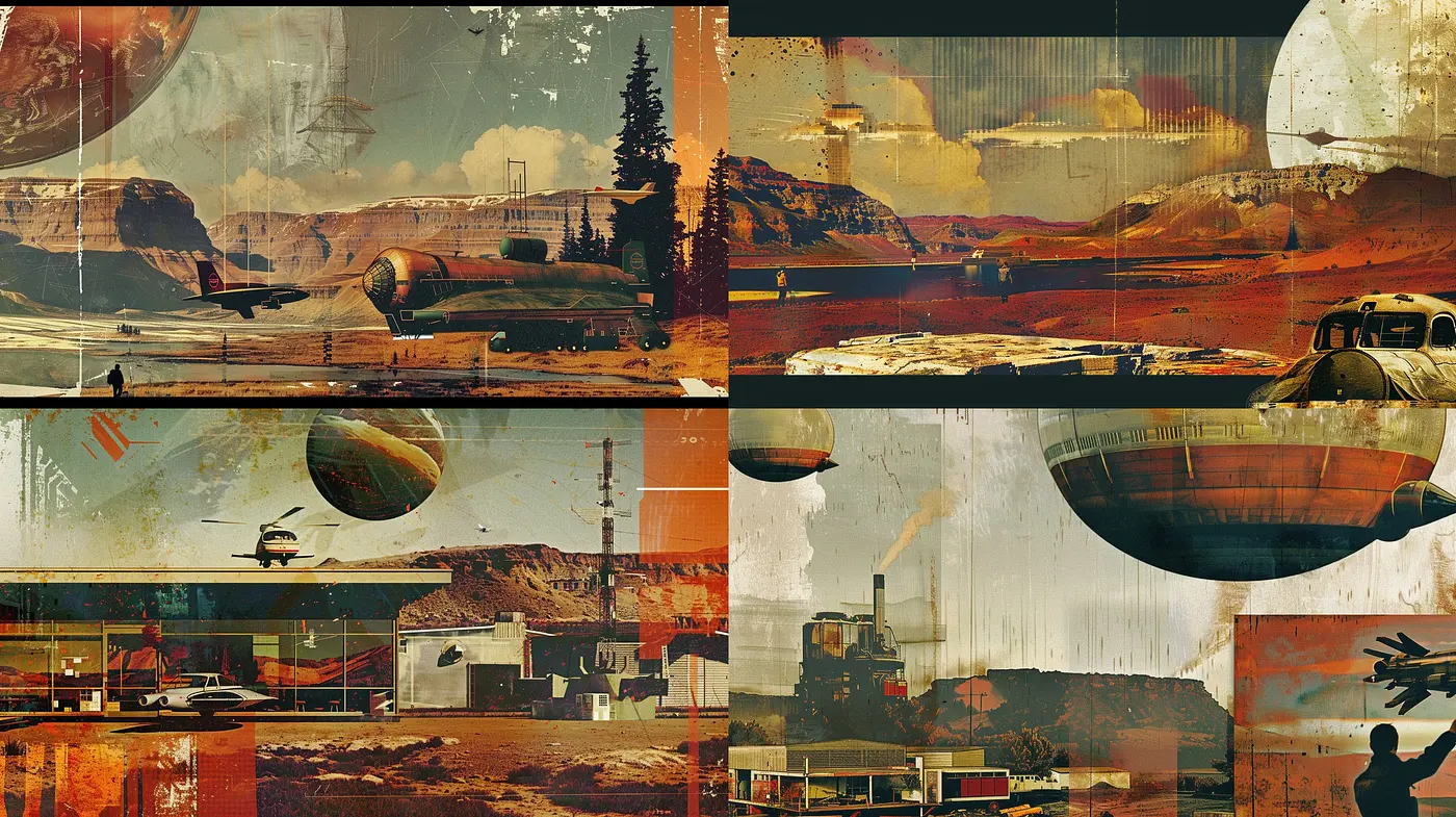 Retrofuturistic Echoes of Dystopian Vistas: A Cohesive Textural Symphony in Sepia Tones - Midjourney sref style