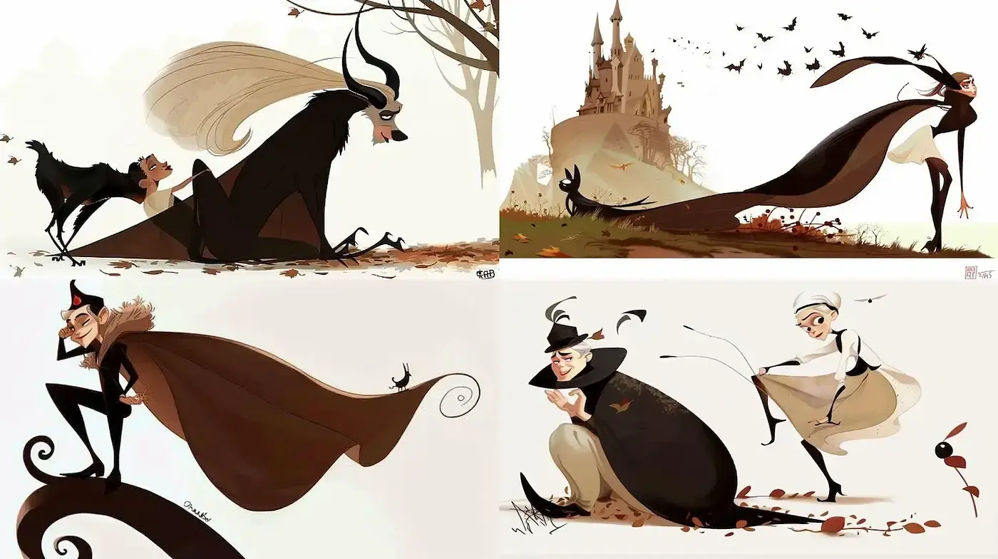 Charming Cartoon Aesthetic with Playful Characters in Fantasy Scenes - Midjourney sref style