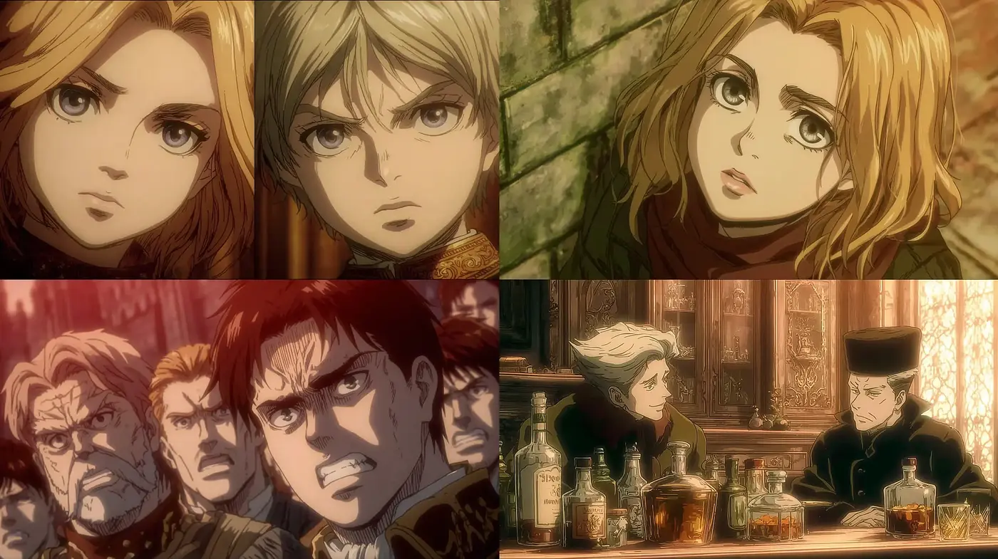 Textured, dramatic anime style with a focus on character expressions and atmospheric depth - Midjourney sref style