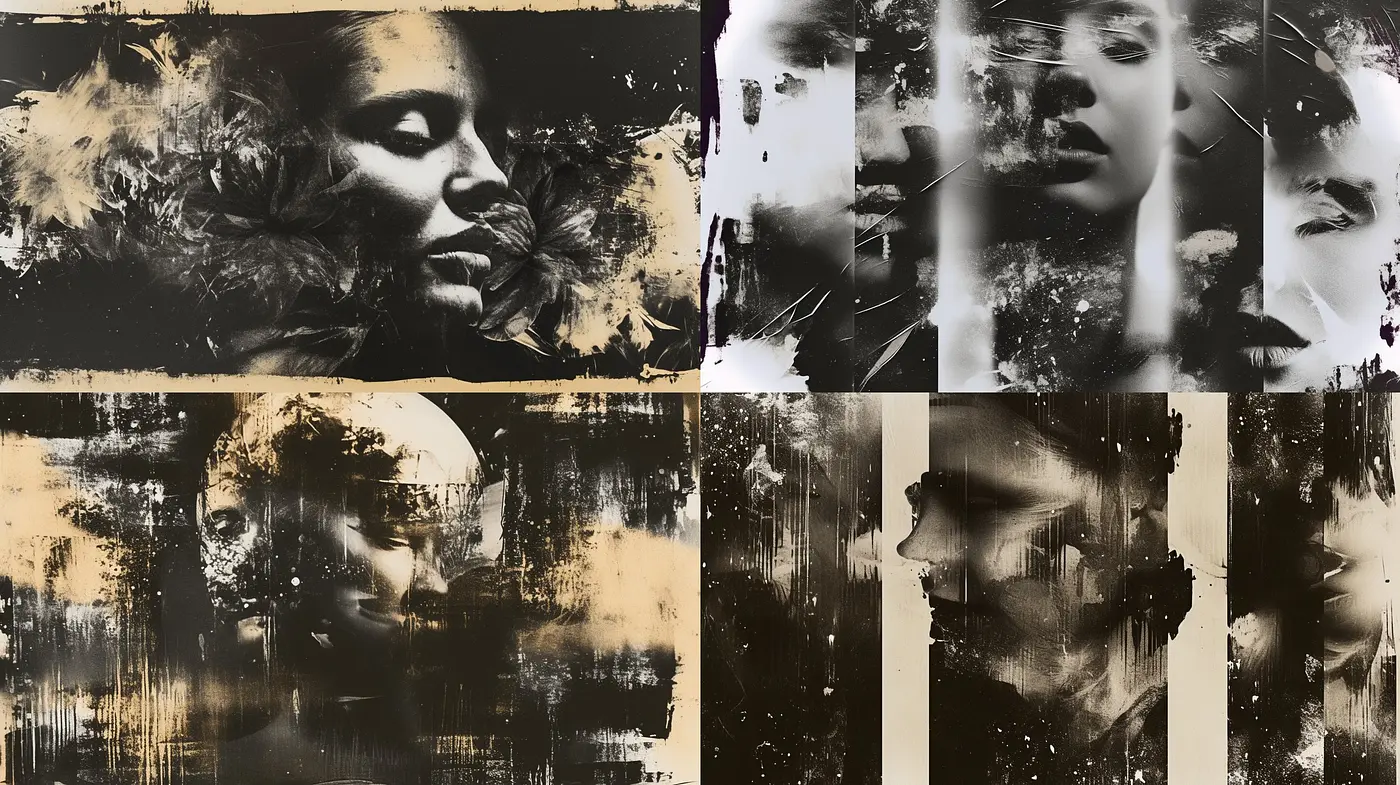 Monochromatic Synthesis: An Abstract Blend of Art and Emotion - Midjourney sref style