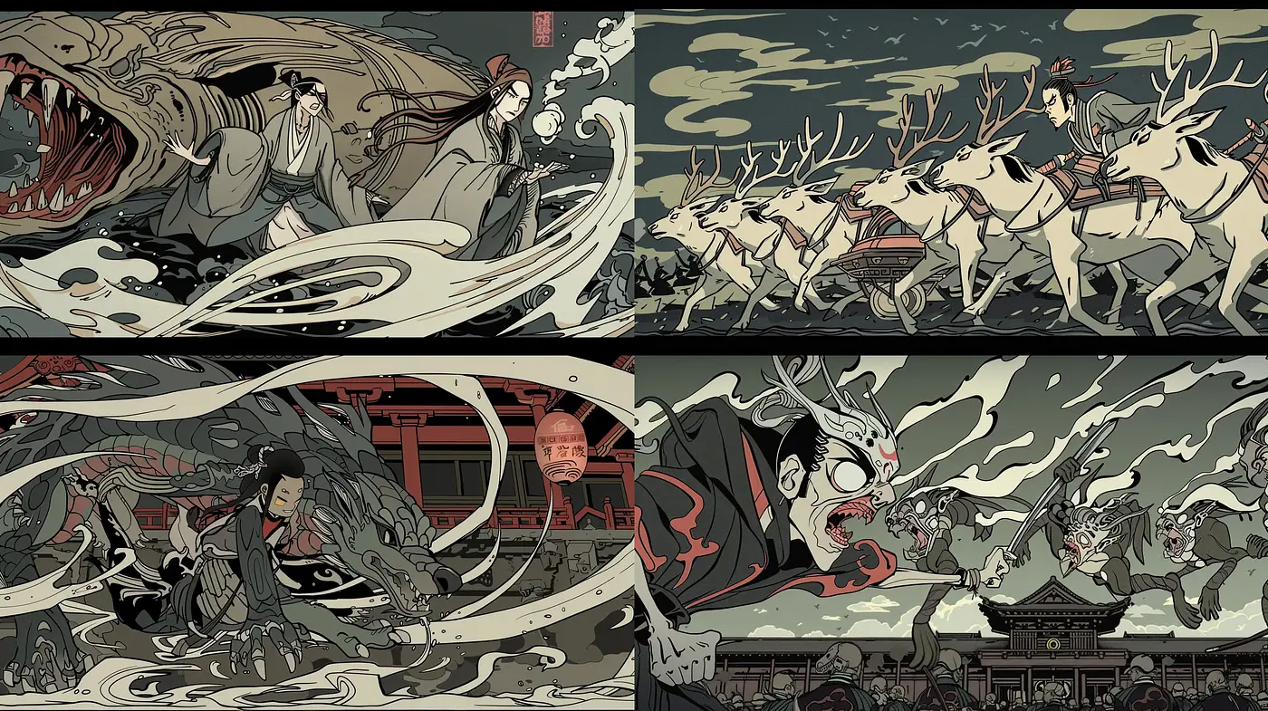 Ethereal Edo-Period Narrative Illustration - Midjourney sref style