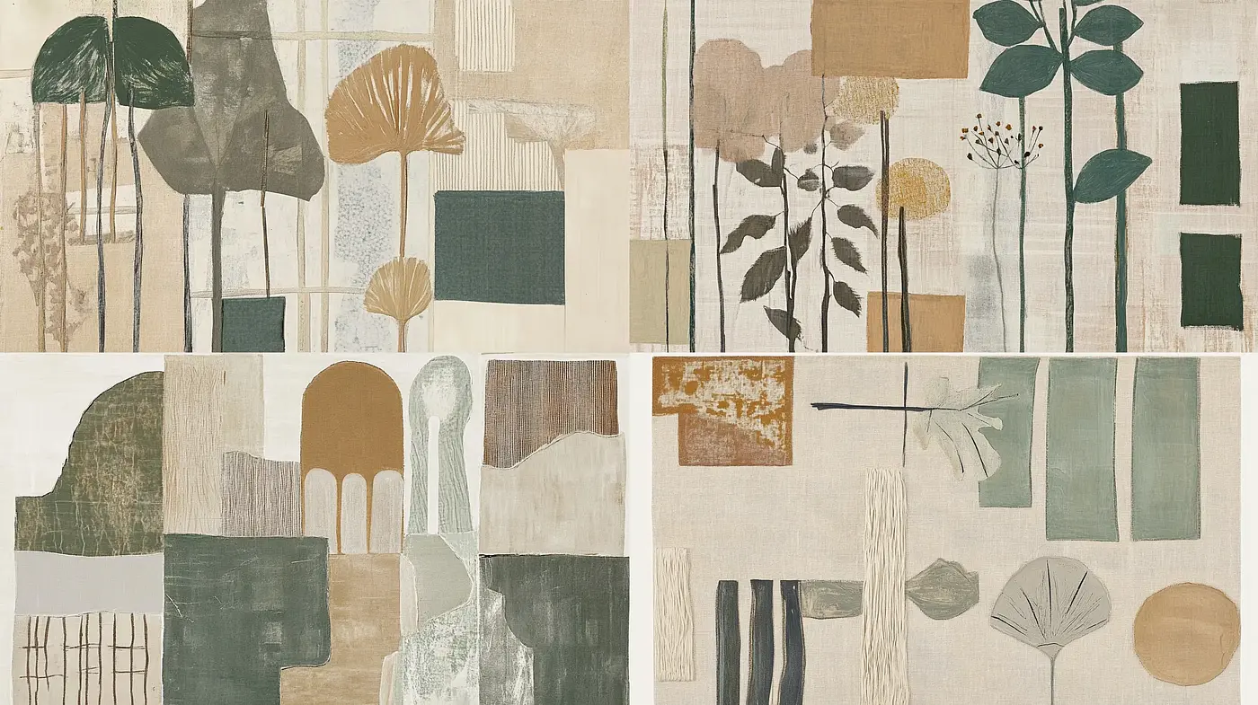 Contemporary Neutral Botanical Collage - Midjourney sref style