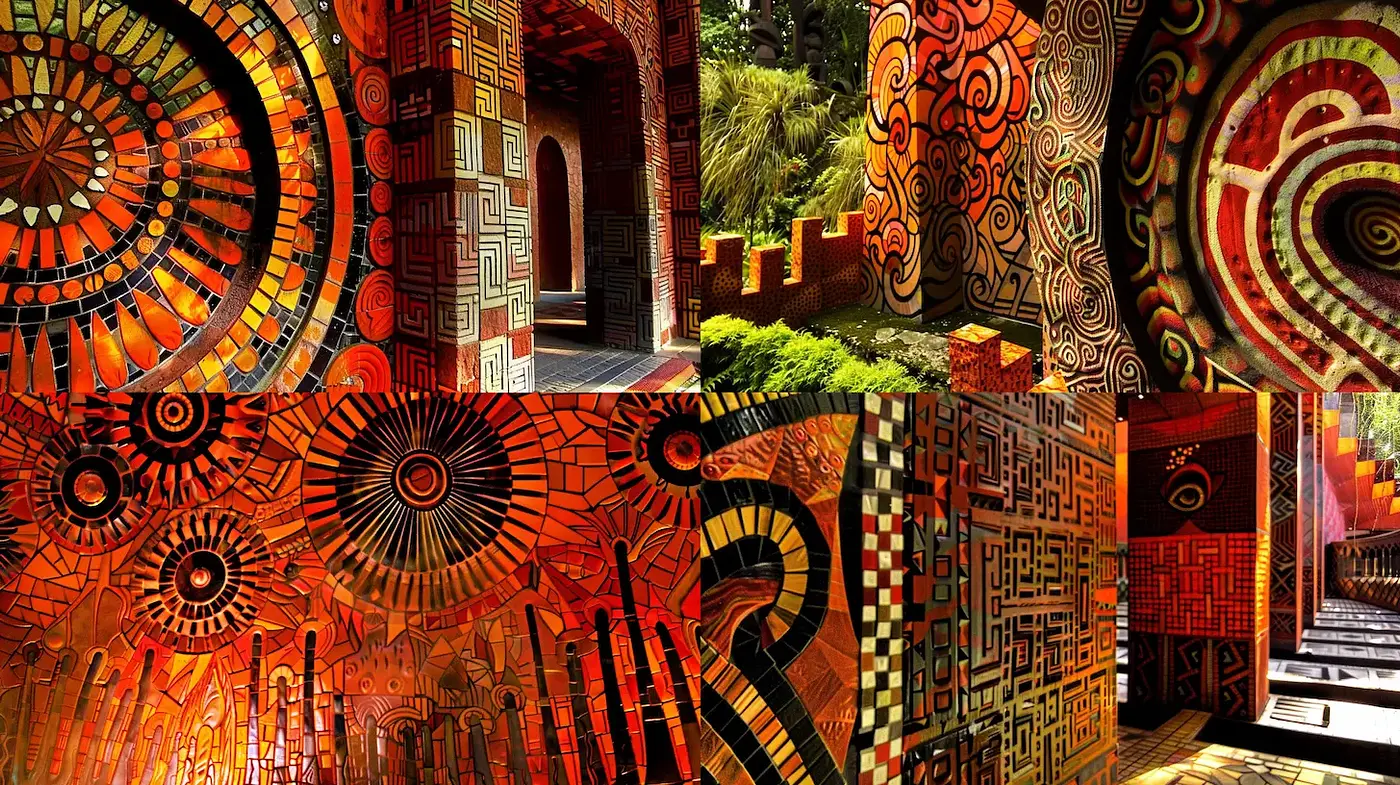 Vibrant Architectural Patterns Inspired by Cultural Influences - Midjourney sref style