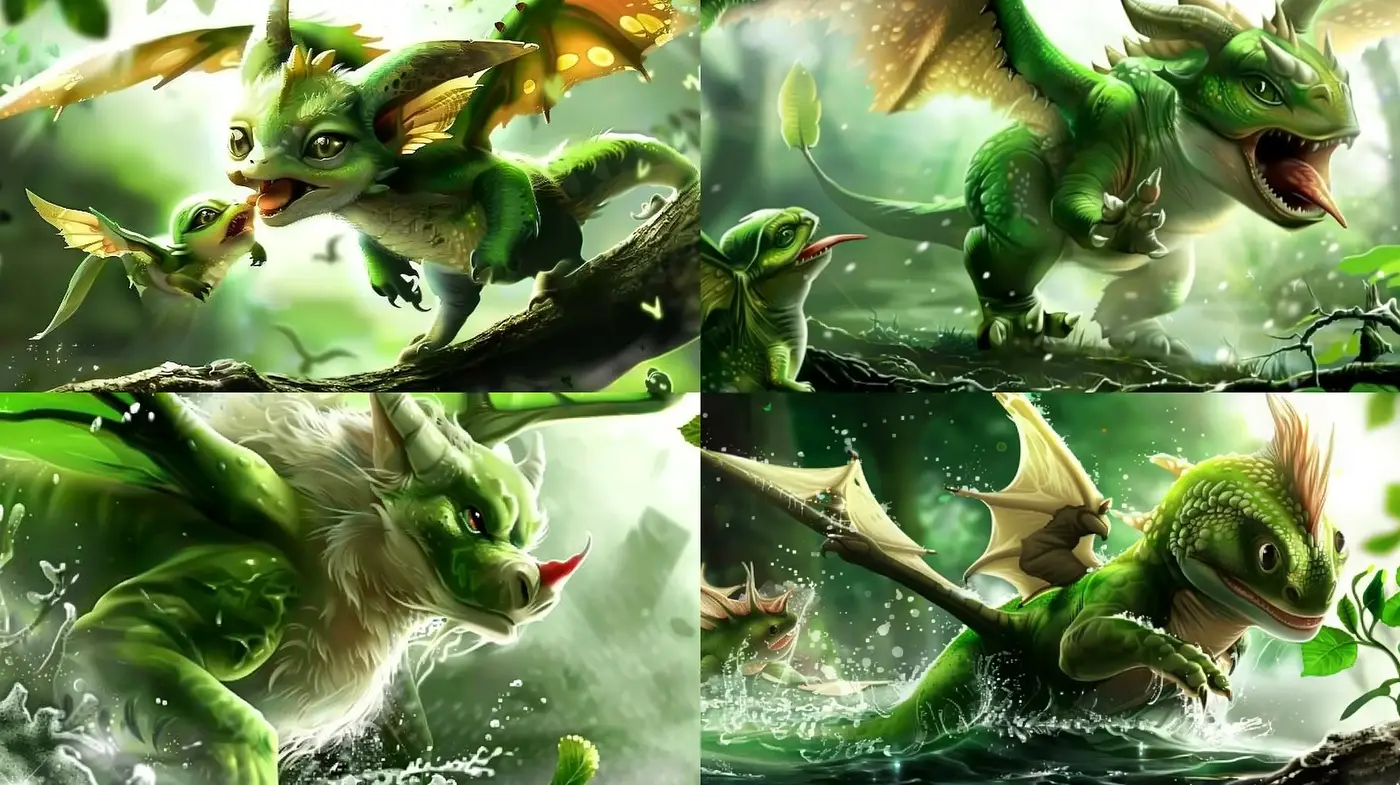 Lush Fantasia of Verdant Dragonlings - Midjourney sref style